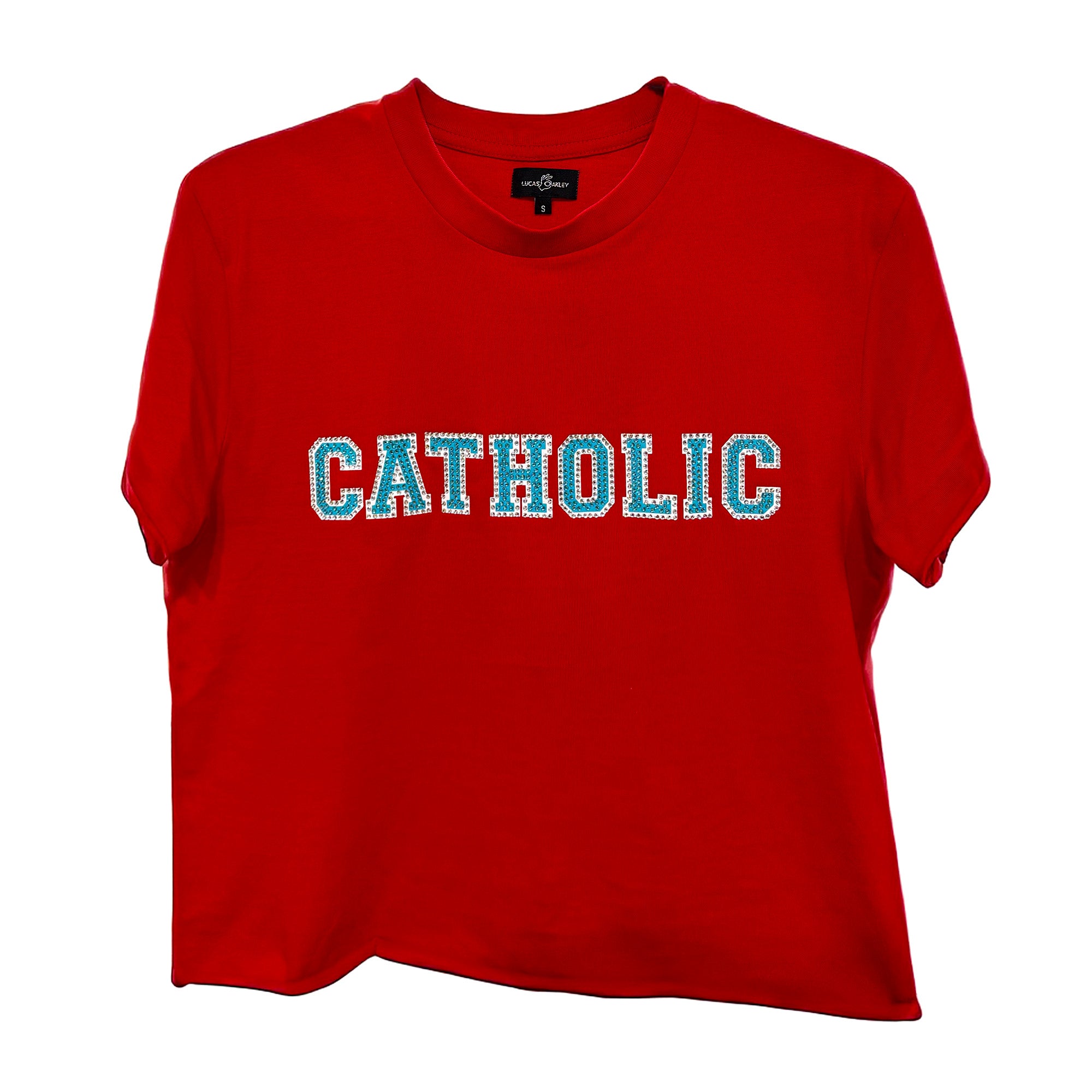 CATHOLIC Rhinestoned T-Shirt