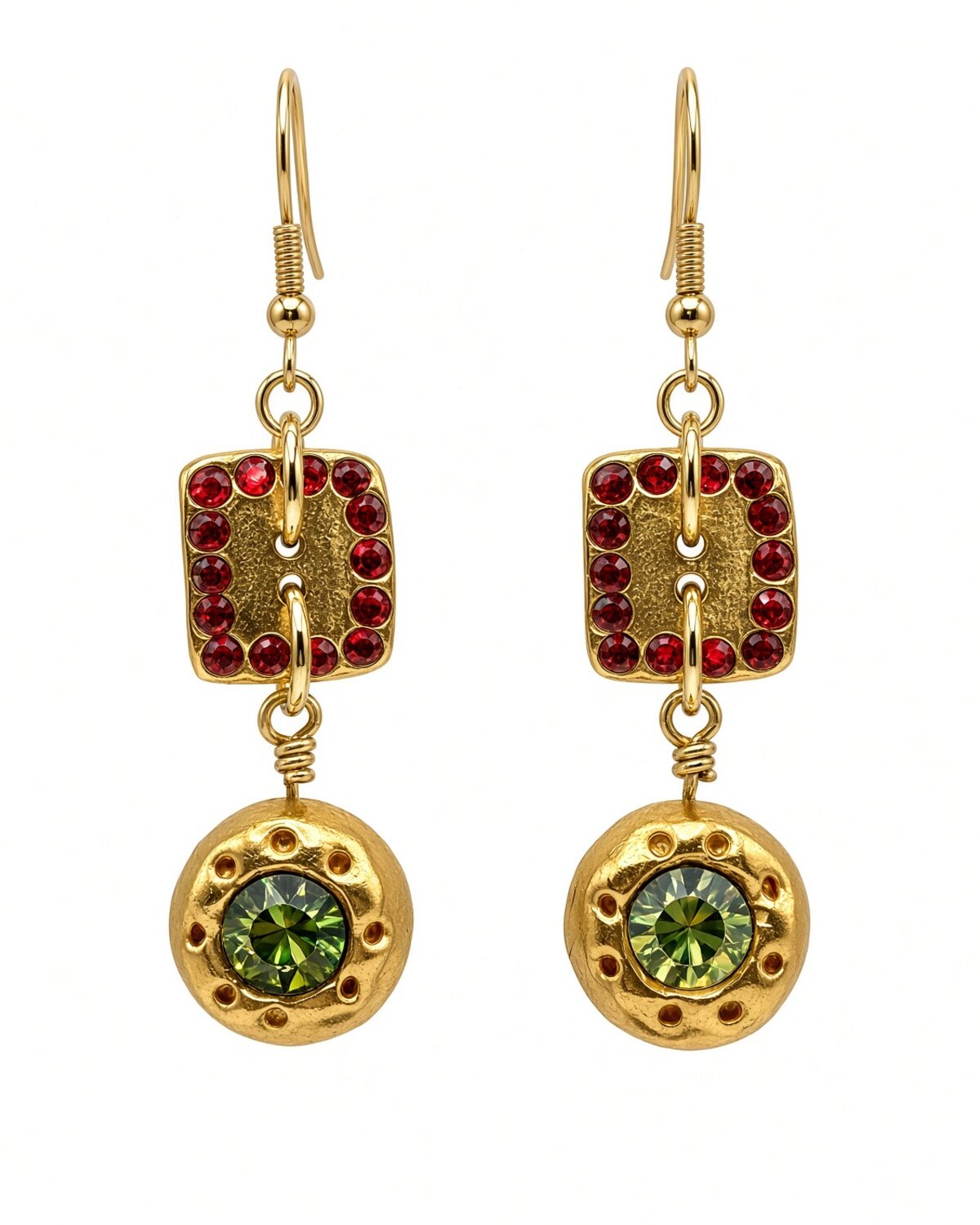 Crystallized Button Double Decker Earrings